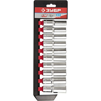 Наборы торцовых головок на рельсе ЗУБР 27653-H10 серия «МАСТЕР» - фото 1