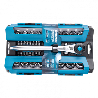 Набор торцевых головок, трещотка 120 зубьев, 36 пред., 1/2", 3/8”, CrV Gross - фото 5