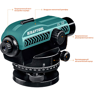 Оптический нивелир OL-32 34520 KRAFTOOL 122 м, увеличение 32Х - фото 4