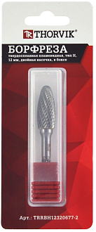 Борфреза твердосплавная пламевидная, тип H, 12 мм, двойная насечка, в боксе, THORVIK - фото 6