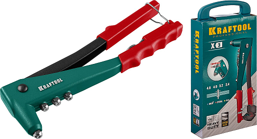 Фото 1 товара Литой заклепочник KRAFTOOL заклепки 2.4-4.8 мм - алюминий и сталь; 2.4-4.0 мм - нерж. сталь, в кейсе, с набором заклепок 31170-H6_z01