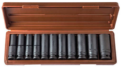 Фото 0 товара Набор головок торцевых глубоких для ударного инструмента 1/2"DR, 10-24 мм, 11 предметов, Ombra