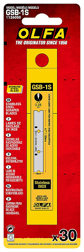 Фото 1 товара OLFA 120 мм, 30 шт, прямое, для скребков (арт. OL-GSR-1/3B, OL-GSR-2) Лезвие OL-GSB-1S