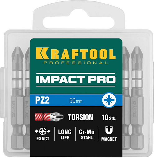 Фото 3 товара Профессиональные ударные биты Impact Pro KRAFTOOL 26193-2-50-S10 50 мм, 10 шт., PZ2