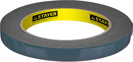 Фото 0 товара Двусторонняя клейкая лента (скотч) STAYER 12233-12-05 12 мм х 5 м, черная, на вспененной основе