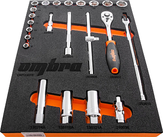 Набор головок торцевых 3/8" DR 8-22 мм с аксессуарами в EVA ложементе 280х375 мм, 23 предмета, Ombra - фото 2