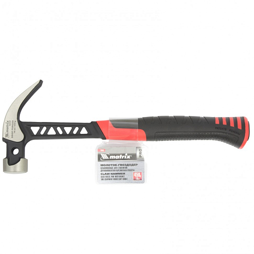 Фото 3 товара Молоток-гвоздодер, 450 г, цельн., боек с магн., двухкомп. обрезин. рукоятка Matrix Pro