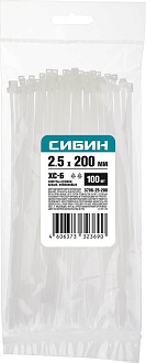 Хомуты нейлоновые белые СИБИН 200х2.5 мм, 100 шт, 3786-25-200 - фото 2
