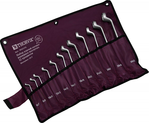Фото 2 товара Набор ключей гаечных накидных изогнутых серии ARC в сумке, 6-32 мм, 12 предметов, THORVIK