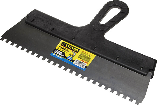 Фото 0 товара Шпатель зубчатый STAYER 300 мм, нержавеющая полотно, пластмассовая рукоятка, 1009-30-06