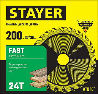 Диск пильный по дереву FAST STAYER 200 x 32/30 мм, 24Т, 3680-200-32-24_z01 Master - фото 2