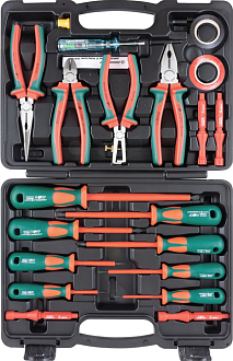 Набор диэлектрический с изолентой, отверток стержневых и шарнирно-губцевого инструмента, 20 предметов, Jonnesway - фото 3