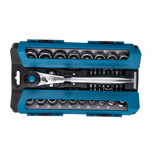 Фото 0 товара Набор торцевых головок, трещотка 120 зубьев, 36 пред., 1/2", 3/8”, CrV Gross