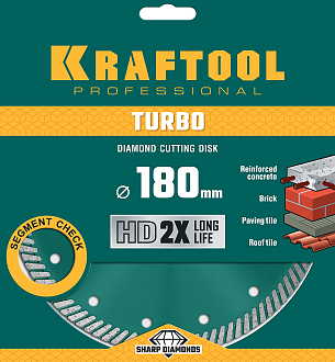 Диск отрезной TURBO KRAFTOOL 36682-180180Х22.2 мм, алмазный, сегментный, по армированному бетону, кирпичу  - фото 3