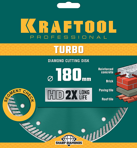 Фото 2 товара Диск отрезной TURBO KRAFTOOL 36682-180180Х22.2 мм, алмазный, сегментный, по армированному бетону, кирпичу 