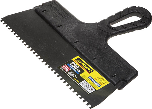 Фото 0 товара Шпатель зубчатый STAYER 250 мм, нержавеющая полотно, пластмассовая рукоятка, 1009-25-04