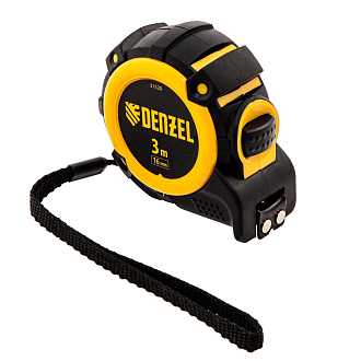 Рулетка 3м х 16мм, автоматич. фиксац., нейлон. покрытие, магнит. зацеп, двухстор. разметка Denzel - фото 1