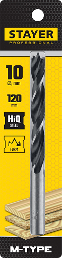 Фото 1 товара Спиральное сверло по дереву "M-type"STAYER d=10 х 120/75 мм, М-образная заточка, сталь HCS, 2942-120-10_z02