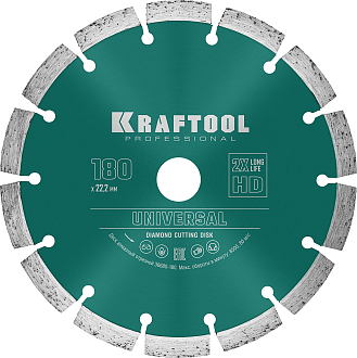 Диск отрезной UNIVERSAL KRAFTOOL 36680-180 180Х22.2 мм, алмазный, сегментный, по железобетону, высокопрочному бетону  - фото 1