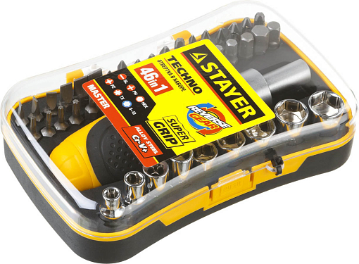 Фото 5 товара Отвертка реверсивная в наборе с битами и торцевыми головками Hercules STAYER 46 шт., 25084-H46