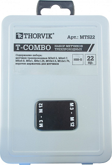 Набор метчиков T-COMBO трехпроходных ручных универсальных М3-М12, HSS-G, 22 предмета, THORVIK - фото 4