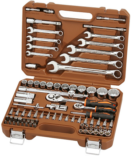 Фото 1 товара Набор инструмента универсальный 1/4", 1/2"DR с головками торцевыми 12-гранными 1/2"DR, 82 предмета, Ombra