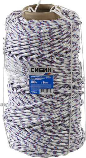 Фото 2 товара Фал плетёный полипропиленовый с сердечником СИБИН 50215-06 100 м, 6 мм, 16-прядный, 320 кгс