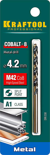 Фото 2 товара Сверло по металлу 29656-4.2 Pro KRAFTOOL 4.2 х 75 мм, HSS-Co (8%), класс A