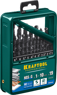 Набор сверл по металлу KRAFTOOL 29651-H19 19 шт. ( 1-10 мм), класс A, HSS-G, сталь М2(S6-5-2) - фото 2