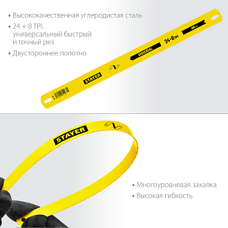 Широкое полотно по дереву и металлу STAYER 8/24 TPI, 25х300 мм, универсальное двустороннее 1591_z01 Master - фото 2
