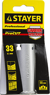 Кольцевая коронка STAYER d 33 мм, L - 55 мм, карбид-вольфрамовая крошка, 33345-33 - фото 2