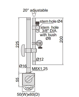 Штатив ШМ 225мм, 80кгс Ø8мм/4мм/3/8", INSIZE - фото 2