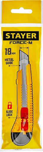 Фото 3 товара Нож FORCE-M STAYER 18 мм, сегментированное лезвие, сдвижной фиксатор, 0913_z01