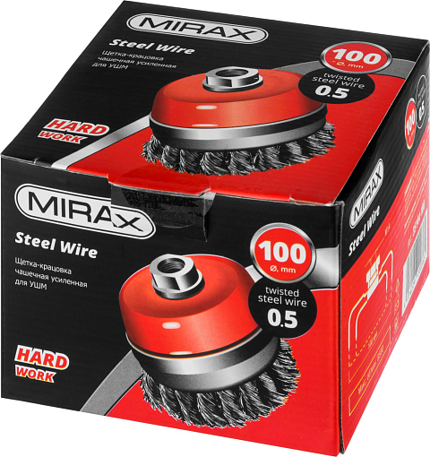 Фото 2 товара Усиленная щетка чашечная для УШМ MIRAX 35144-100 100 мм, проволока 0.5 мм