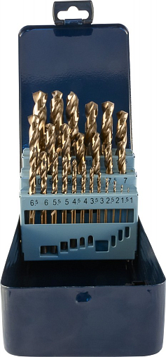 Фото 1 товара Набор спиральных сверл по металлу HSS Co в металлическом кейсе, d1.0-13.0 мм, 25 предметов, THORVIK