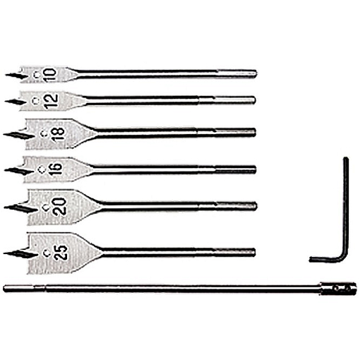 Фото 0 товара Набор сверл перовых по дереву, 10-12-16-18-20-25 мм, 6 шт, удлинитель 300 мм Matrix