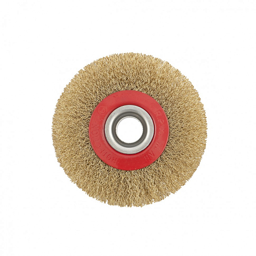 Фото 2 товара Щетка для точила, 125 мм, посадка 20 мм, плоская, латунированная витая проволока Matrix
