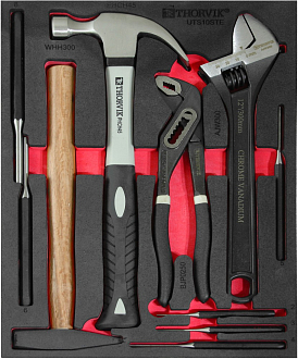 Набор молотков, выколоток и шарнирно-губцевого инструмента в EVA ложементе 280х375х30 мм, 10 предметов, THORVIK - фото 2