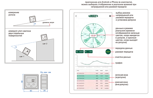 Фото 1 товара Цифровой уровень и уклономер с bluetooth INSIZE