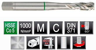 Метчик М 5х0,8 с винтовой канавкой HSSE DIN 371 RUKO арт. 234050 - фото 2