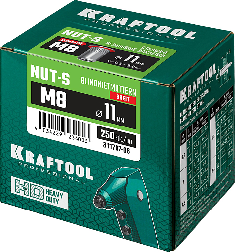 Фото 2 товара Резьбовые заклепки KRAFTOOL Nut-S 311707-08 М8, 250 шт., стальные с насечками
