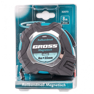 Рулетка Magnetisch 8 м х 25 мм, обрез. , авт. фикс., нейлон. покр., зацеп с магн. Gross - фото 4