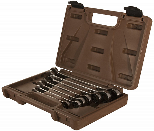 Фото 1 товара Набор ключей гаечных комбинированных трещоточных SNAP GEAR, 8-19 мм, 7 предметов, Ombra