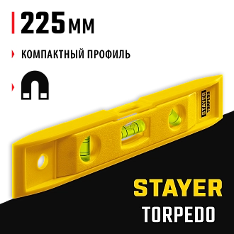 Уровень TORPEDO STAYER 3454_z02 Master 225 мм, короткий магнитный - фото 7