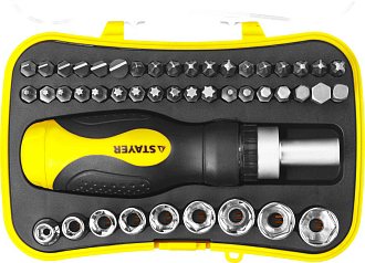 Отвертка реверсивная в наборе с битами и торцевыми головками Hercules STAYER 46 шт., 25084-H46 - фото 2