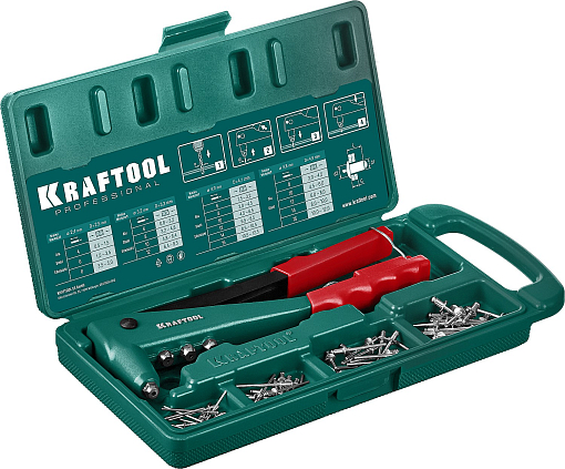 Фото 5 товара Литой заклепочник KRAFTOOL заклепки 2.4-4.8 мм - алюминий и сталь; 2.4-4.0 мм - нерж. сталь, в кейсе, с набором заклепок 31170-H6_z01