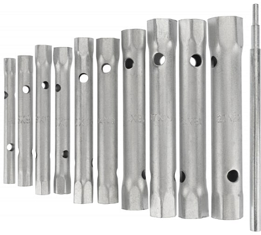 Фото 1 товара Набор ключей-трубок торцевых, 6 х 22 мм, вороток, оцинкованные, 10 шт Sparta