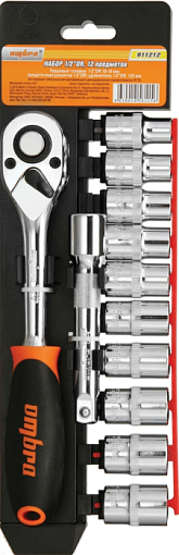 Фото 0 товара Набор головок торцевых с аксессуарами 1/2"DR, 10-19 мм, 12 предметов, Ombra