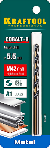 Фото 2 товара Сверло по металлу 29656-5.5 Pro KRAFTOOL 5.5 х 93 мм, HSS-Co (8%), класс A