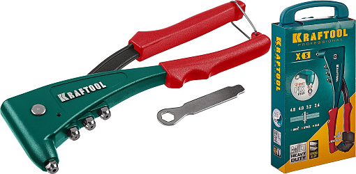 Фото 1 товара Заклепочник 31173-H6_z01 KRAFTOOL заклепки 2.4-4.8 мм - алюминий и сталь, 2.4-4.0 - нерж сталь, в кейсе, с набором заклепок, заклепочник 31173-H6_z01